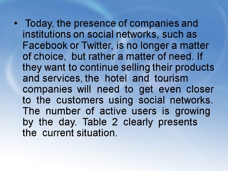 Today, the presence of companies and  institutions on social networks, such as Facebook